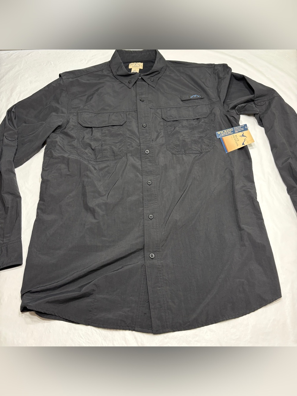 Blue Mountain Black Long Sleeve Vented Nylon Fishing Shirt Men’s Large Tall New
